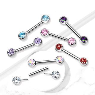 Titanio Piercing Capezzolo Forma piatta con zirconi Push-In