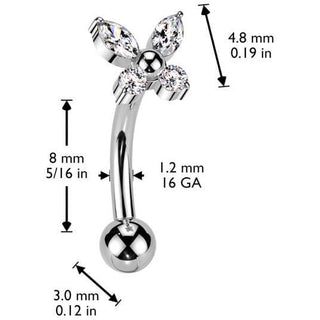 Titanium Curved Barbell butterfly zirconia Push-In