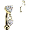 Titanium Curved Barbell prong setting heart cubic zirconia and heart cubic zirconia dangle Push-In