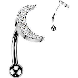 Titanium Curved Barbell 6 cnc setting cubic zirconia crescent moon Push-In
