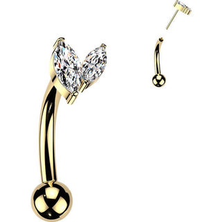 Titanium Curved Barbell double marquise cubic zirconia Push-In