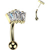 Titanium Curved Barbell 3 baguette cubic zirconia Push-In