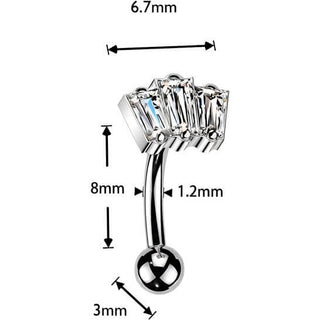 Titanium Curved Barbell 3 baguette cubic zirconia Push-In