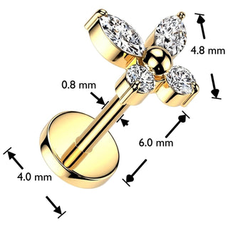Titanium Stud Earring butterfly ball zirconia