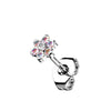 Titanium Stud Earring Titan Threadless Earring Stud Cubic Zirconia Flower Top