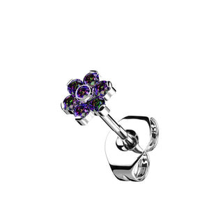 Titanium Stud Earring Titan Threadless Earring Stud Cubic Zirconia Flower Top