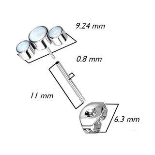 Titanium Stud Earring Titan Threadless Push In Earring Stud 3 Round Bezel Setting Opal Curve Top