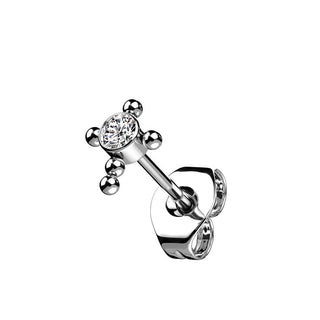 Titanium Stud Earring Cross Zirconia Opal Silver