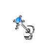 Titanium Stud Earring Cross Zirconia Opal Silver
