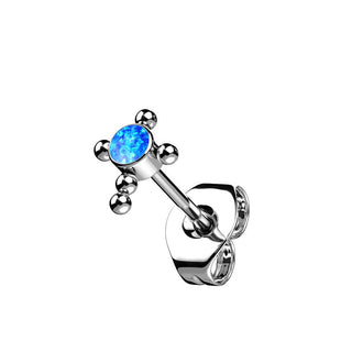 Titanium Stud Earring Cross Zirconia Opal Silver