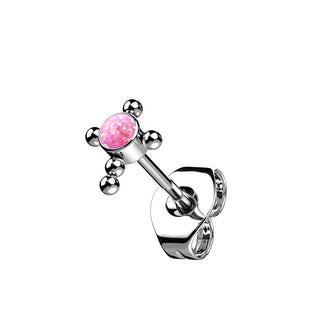 Titanium Stud Earring Cross Zirconia Opal Silver