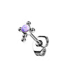 Titanium Stud Earring Cross Zirconia Opal Silver