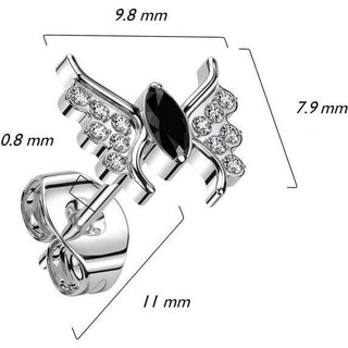 Titanium Earring butterfly zirconia Push-In