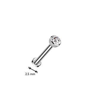 Titanium Labret Zirconia Round Silver Push-In