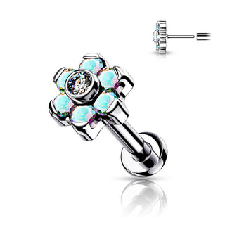 Titanium Labret Push-In Flower Zirconia Silver