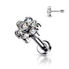 Titanium Labret Push-In Flower Zirconia Silver
