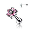 Titanium Labret Push-In Flower Zirconia Silver