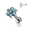 Titanium Labret Push-In Flower Zirconia Silver