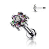Titanium Labret Push-In Flower Zirconia Silver