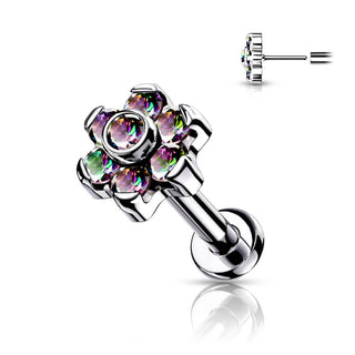 Titanium Labret Push-In Flower Zirconia Silver