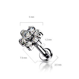 Titanium Labret Push-In Flower Zirconia Silver