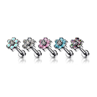 Titanium Labret Push-In Flower Zirconia Silver