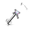 Titanium Labret Cross Zirconia Opal Silver Push-In