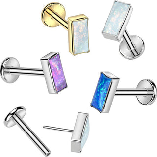 Titanium Labret top opal rectangular bezel setting Push-In
