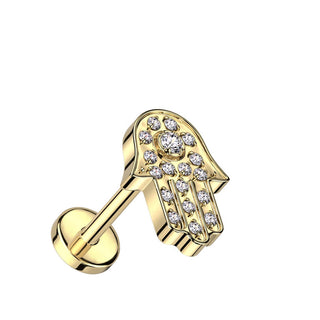 Titanium Labret Hamsa Zirconia Push-In