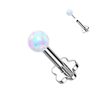 Titanium Labret Ball Opal Flower Base Silver Push-In