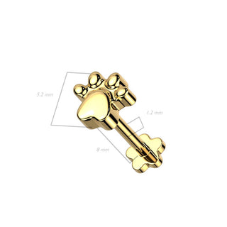 Titanium Labret Paws Flower Base Push-In