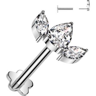 Titanium Labret 3 zirconia fan flower base Push-In