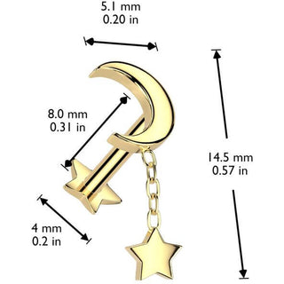 Titan Labret Mond Stern Anhänger mit Stern Base Push-In