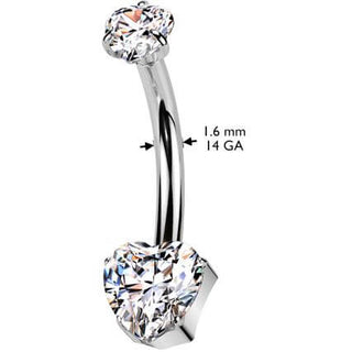 Titane Piercing Nombril cœur zircone Enfoncer
