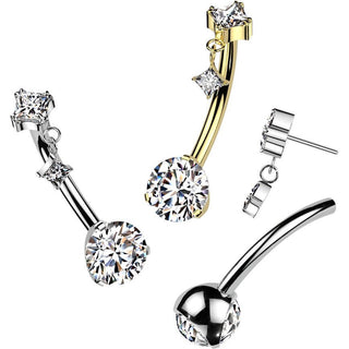 Titanium Belly Button Piercing zirconia prong settiing diamond shape dangle Push-In