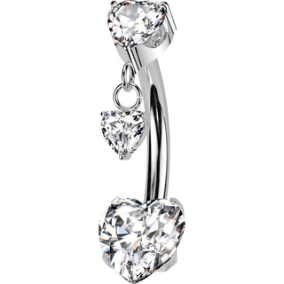 Titanium Belly Button Piercing heart zirconia prong setting dangle Push-In