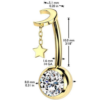 Titane Piercing Nombril lune étoilée zircone pendentif Enfoncer