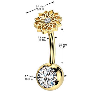 Titane Piercing Nombril fleur zircone Enfoncer