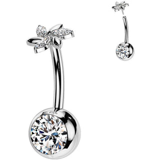 Titane Piercing Nombril fleur zircone Enfoncer
