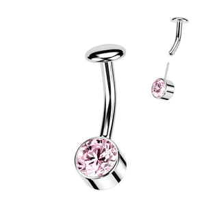 Titanium Belly Button Piercing Zirconia Frame Silver Push-In