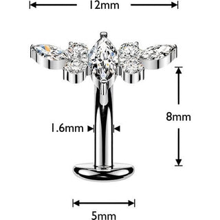 Titanium Belly Button Piercing marquise center zirconia wing Push-In