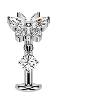 Titanium Belly Button Piercing butterfly zirconia dangle Push-In