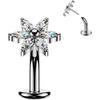 Titanium Belly Button Piercing flower 6 marquise zirconia petals Push-In