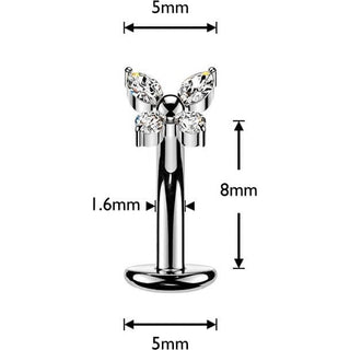 Titanium Belly Button Piercing zirconia butterfly Push-In