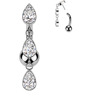 Titane Piercing Nombril 3 larmes zircone pendentif Enfoncer