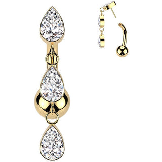 Titanium Belly Button Piercing 3 teardrops zirconias dangle Push-In