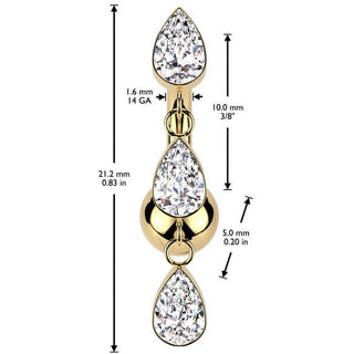 Titane Piercing Nombril 3 larmes zircone pendentif Enfoncer
