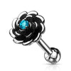 Barbell Flower Zirconia Silver