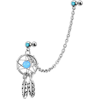 Barbell Necklace dream Catcher Silver