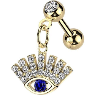 Barbell Lucky eye dangle Zirconia Gold Silver